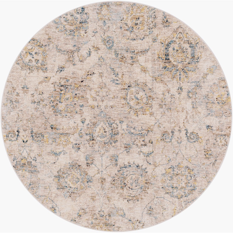 Livabliss Traditional Mirabel Medallion Area Rug - 5'3" x 5'3" Round - Beige