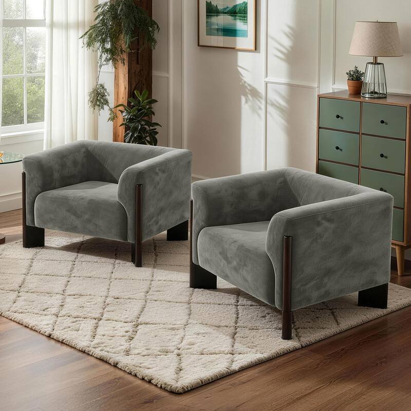 Upholstered Nordic Wide Seat Tuxedo Arms Barrel Chair Set of 2