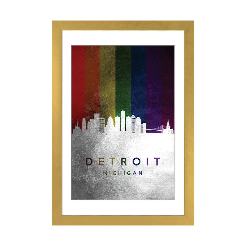 iCanvas "Detroit Michigan Spectrum Skyline" by Adrian Baldovino - Gold - 24x16x1