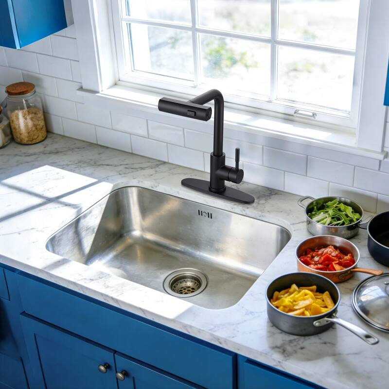 WOWOW Single Handle Waterfall Pull Down Sprayer Kitchen Faucet