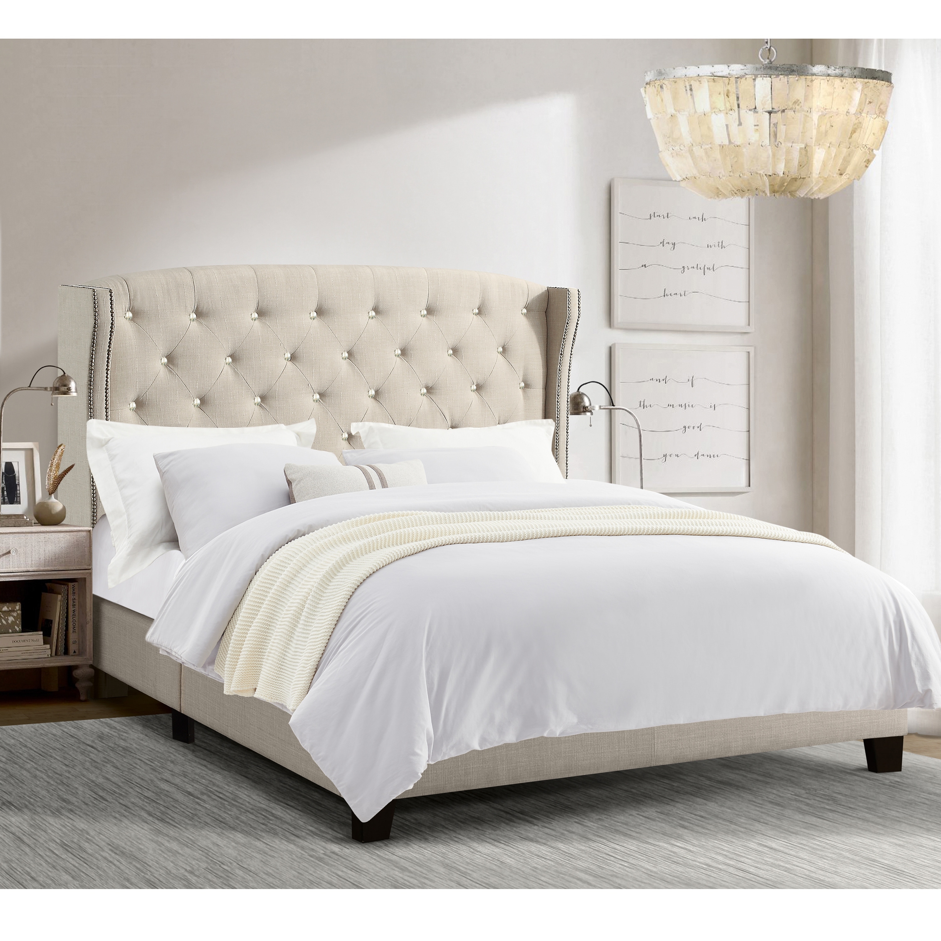 V8 Full Size Bed Frame - Beige Finish, Warm Neutral Aesthetic