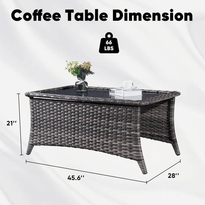 Outdoor Coffee Table with Tempered Glass Top