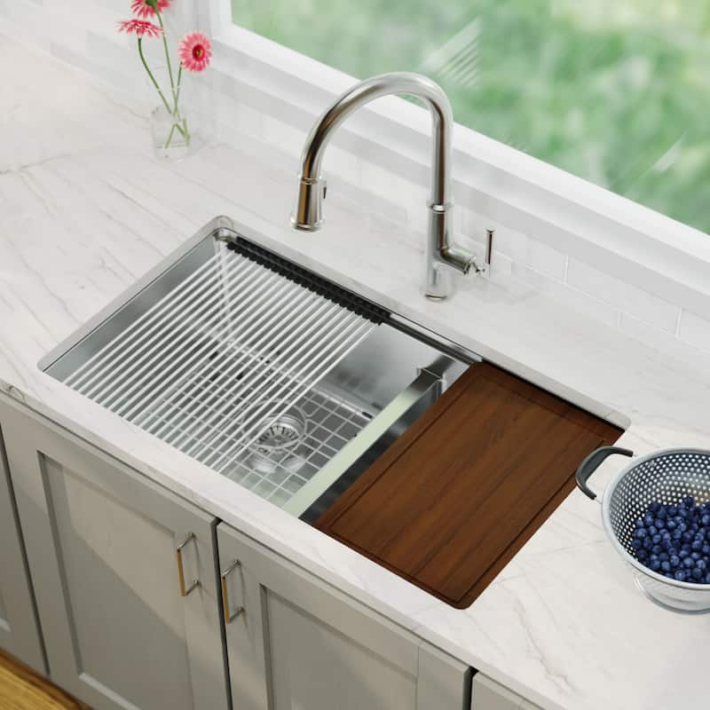 Karran 32" Undermount Double Bowl 60/40 Stainless Steel Workstation Sink