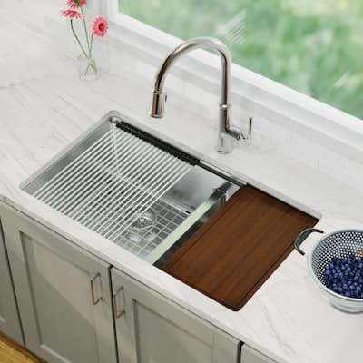 Karran 32" Undermount Double Bowl 60/40 Stainless Steel Workstation Sink