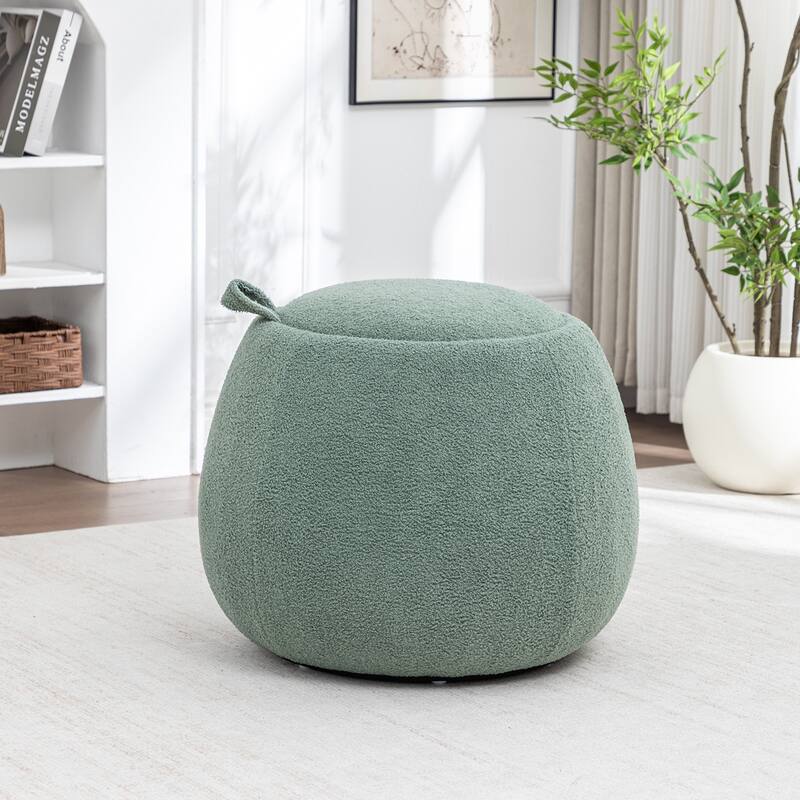 SEYNAR 25" Faux Sherpa Round Storage Ottoman - Large Cozy Bouclé Footrest Stool - Green