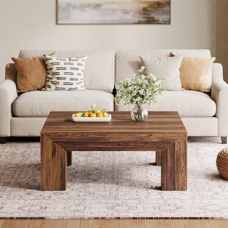 39.37-Inch Farmhouse Square Coffee Table for Living Room, Low Large Center Tea Accent Table