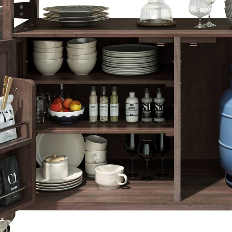 53.3" Outdoor Kitchen Island with Raised Shelf,Solid Wood Storage Cabinet with Stainless Steel Top(NO CHAIR) - N/A