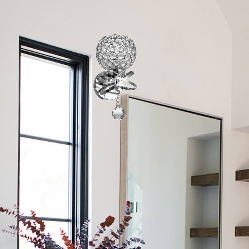 YANSUN 5.12 in. 1-Light Chrome Indoor Antique Modern Rustic Wall Sconce with Metal Crystal Shade - 5.12in.