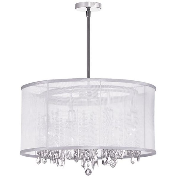 Bohemian 8 Light Crystal Chandelier With White Organza Drum Bohemian 8 Light Crystal Chandelier With White Organza Drum Shade