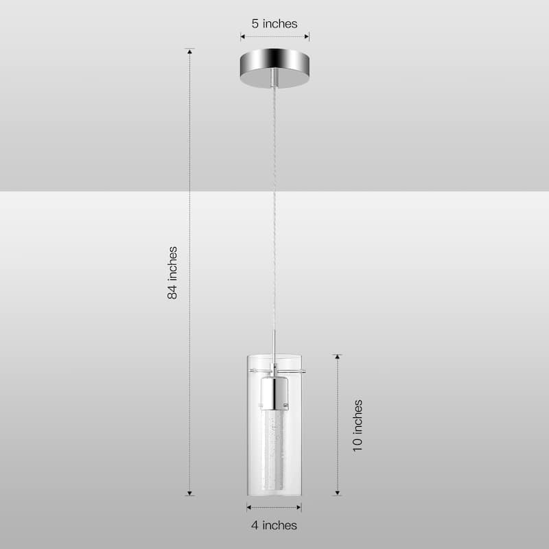 7-Watt 1-Light Chrome Clear Glass Shade Inner Seedy Glass Cylinder LED Pendant Light