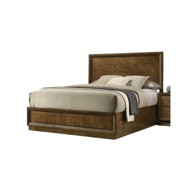 Queen Size Walnut Wooden Panel Bedframe with High Headboard