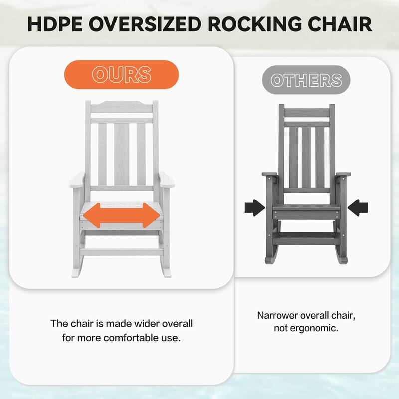 Outdoor Patio HDPE Rocking Chiar, Extra Wide Seat & Backrest