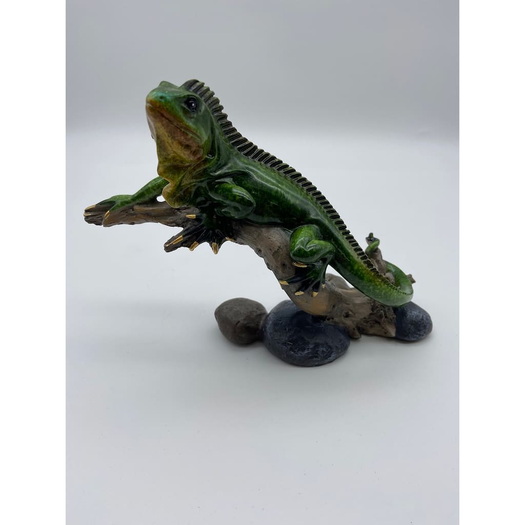 Glazed Green Iguana on Branch Figurine