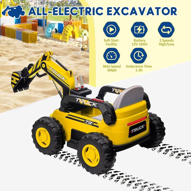 Ride On Excavator for Kids, 4WD Electric Excavator Toy