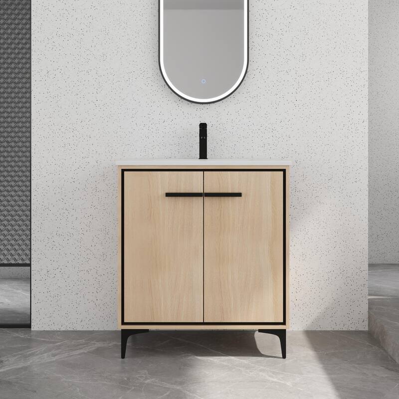 Bathroom Vanity With Sink In 24/30 Inch, Freestanding Bathroom Vanity With Soft Close Door and Adjustable Shelf - Beige - 30''W