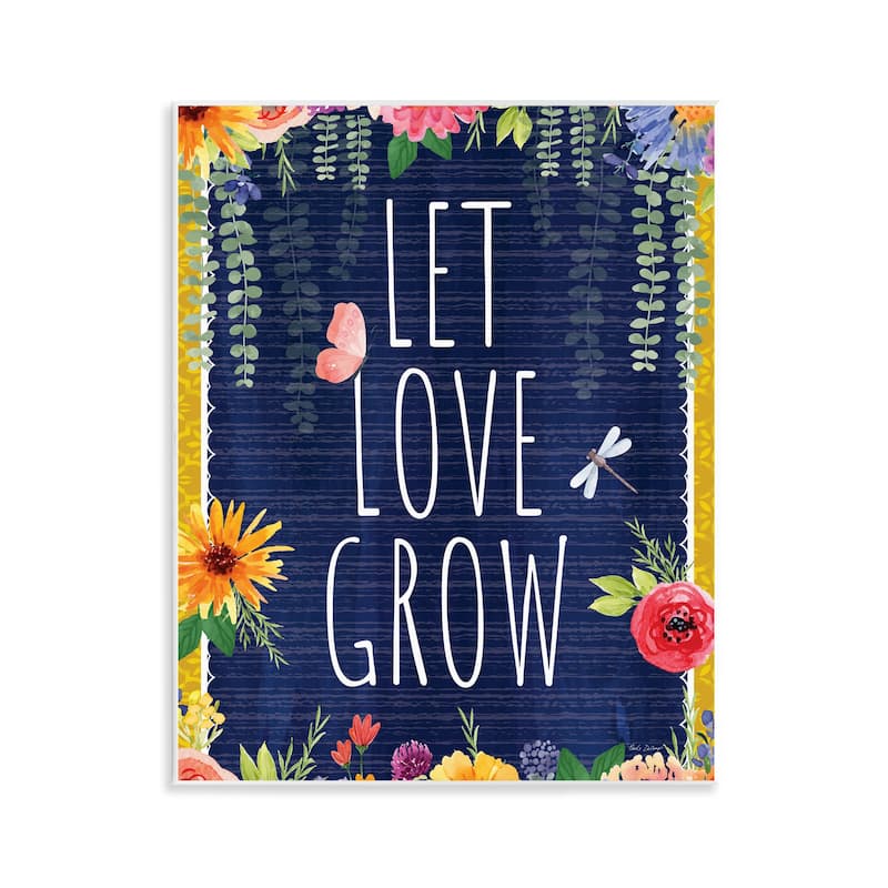 Stupell Let Love Grow Floral Border Wall Plaque Art Design By Nicole DeCamp - 11 x 14