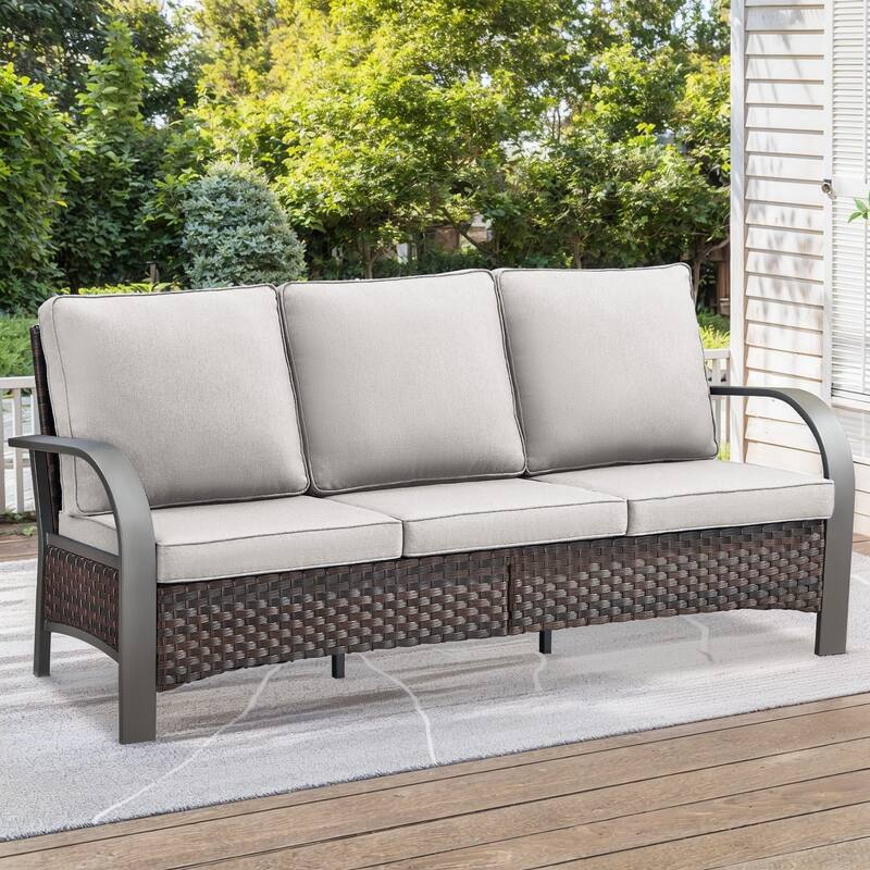 Patio Furniture Outdoor Couch 3 Seater Sofa - Brown - Beige