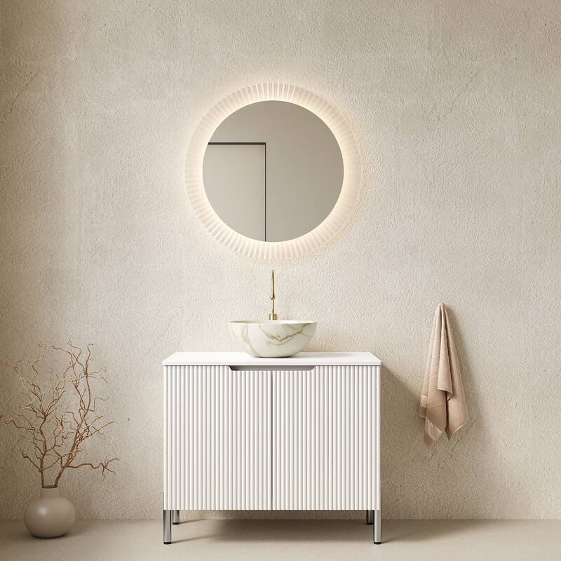 30" Freestanding Bathroom Vanity with Vessel Round Basin - 30'' x 18.9'' x 35.04'' - White and Carrara White