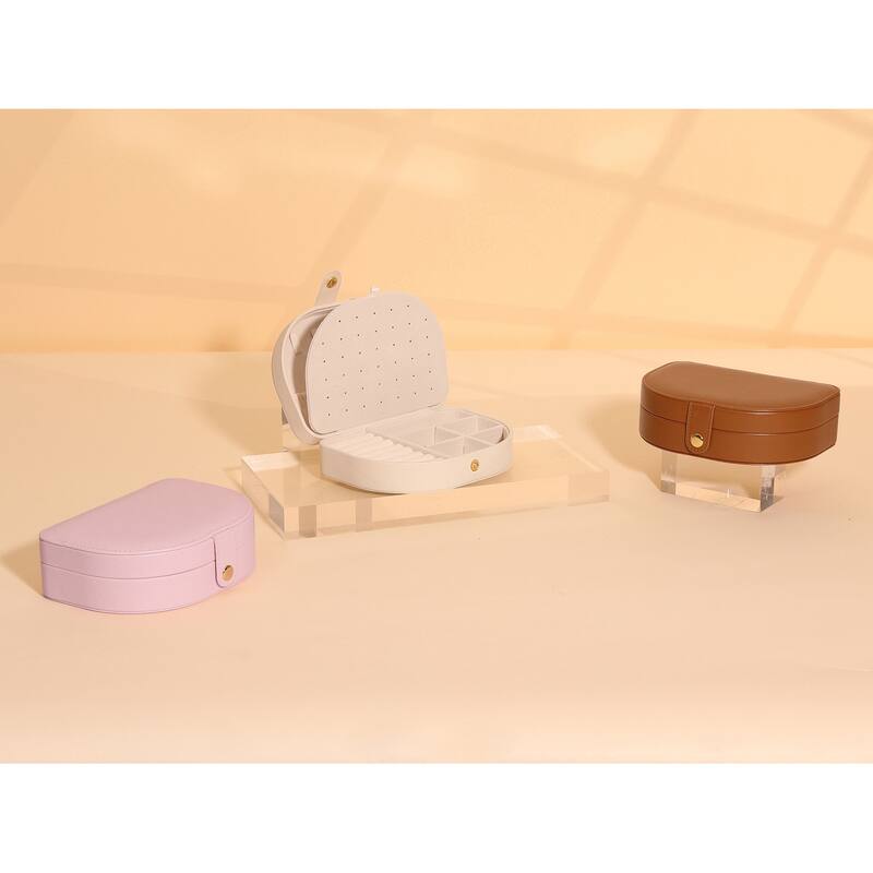 Travel Size Jewelry Box, Small Portable Seashell-Shaped Jewelry Case, PU Leather Mini Jewelry Organizer - 17x12x5cm