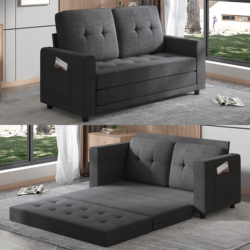 Mixoy Modern 3-in-1 Loveseat Sleeper Sofa,Multi-Function Tri-Fold Out Floor Sofa Bed