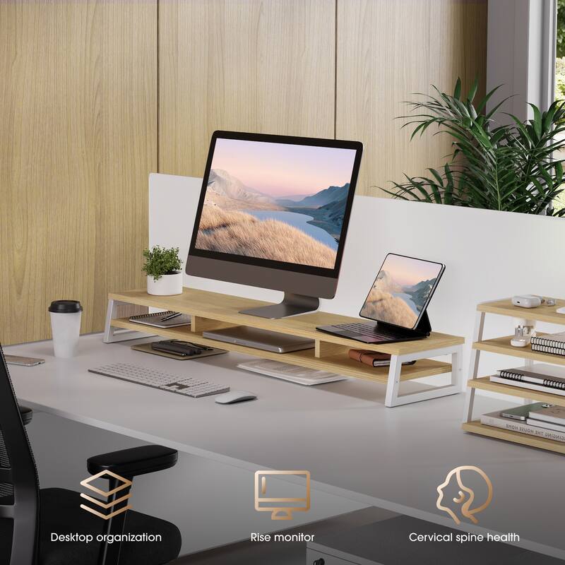 Fenge Dual Monitor Stand Riser for Desk, 42.5in Large Monitor Stand for 2 Monitor - 42.5x9.2x5.4 inches