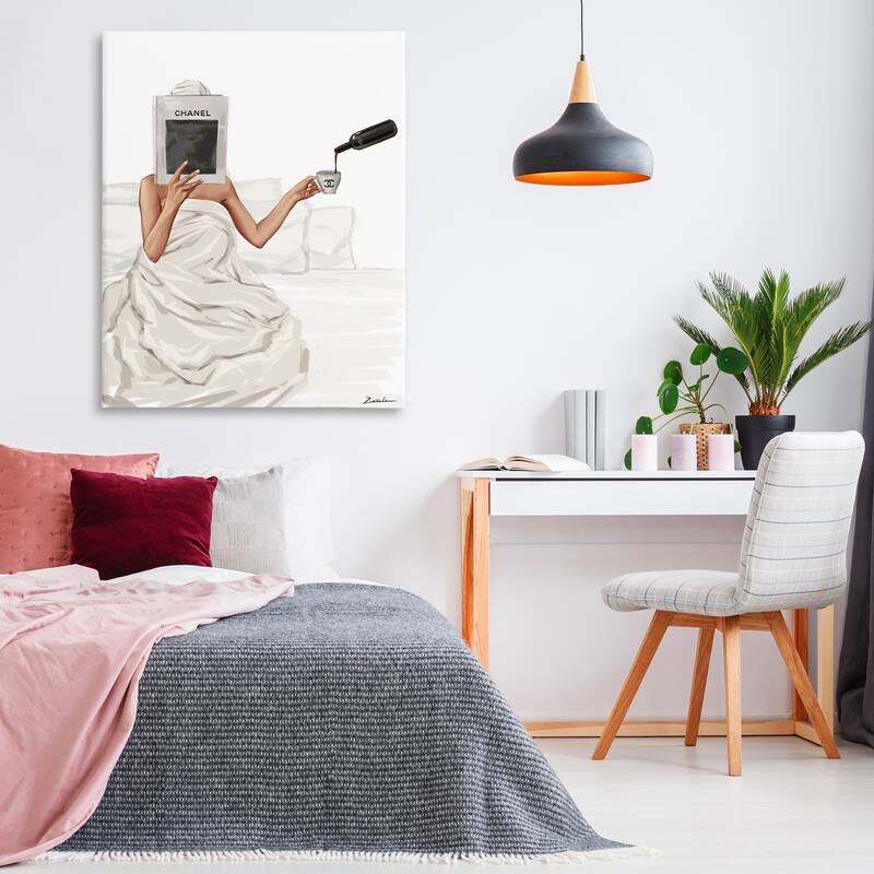 Stupell Pouring Drink in Bed Canvas Wall Art Design By Ziwei Li