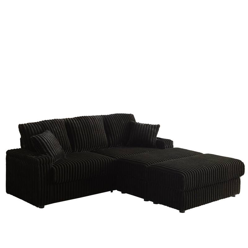 Corduroy Sectional Loveseat Sofa with 2 Ottomans Chaise Lounge, 2 Toss Pillows, 2 Arm Storage and 2 Cup-holding for Living Room
