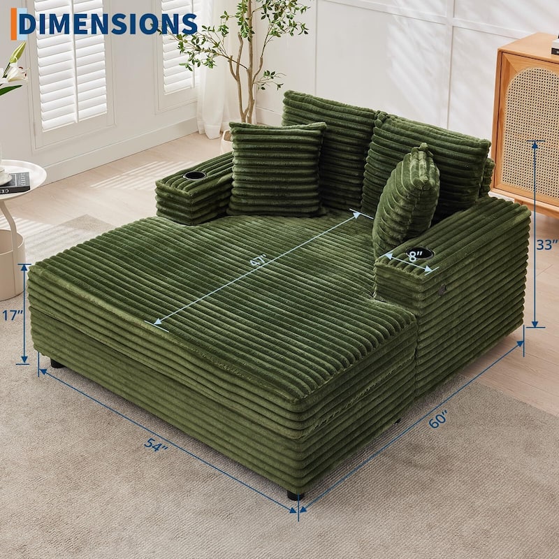 60 Inch Upholstered Sofa Bed with Throw Pillows and Armrests, Comfy Corduroy