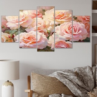 Designart "Pink Roses Romantic Impression" Floral Multipanel Wall Decor ...