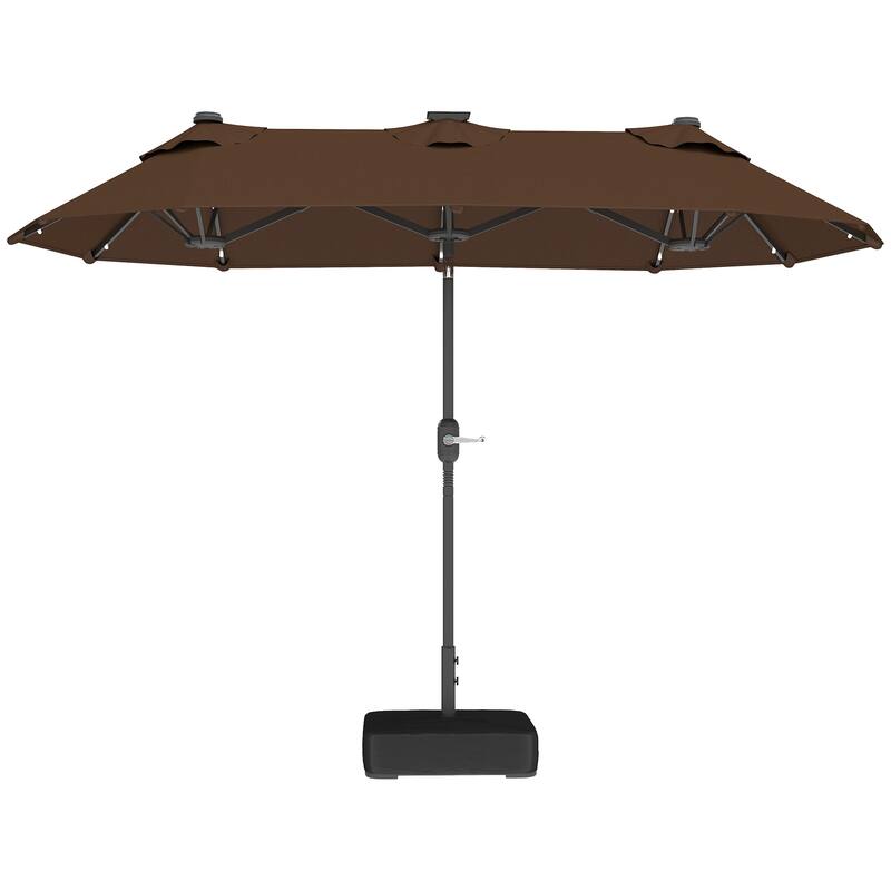 Outdoor Double-Sided Patio Umbrella with 40-Degree Tiltable Canopy 35 Solar LED Lights Steel Frame and Weighted Base - Khaki