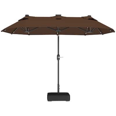 Outdoor Double-Sided Patio Umbrella with 40-Degree Tiltable Canopy 35 Solar LED Lights Steel Frame and Weighted Base
