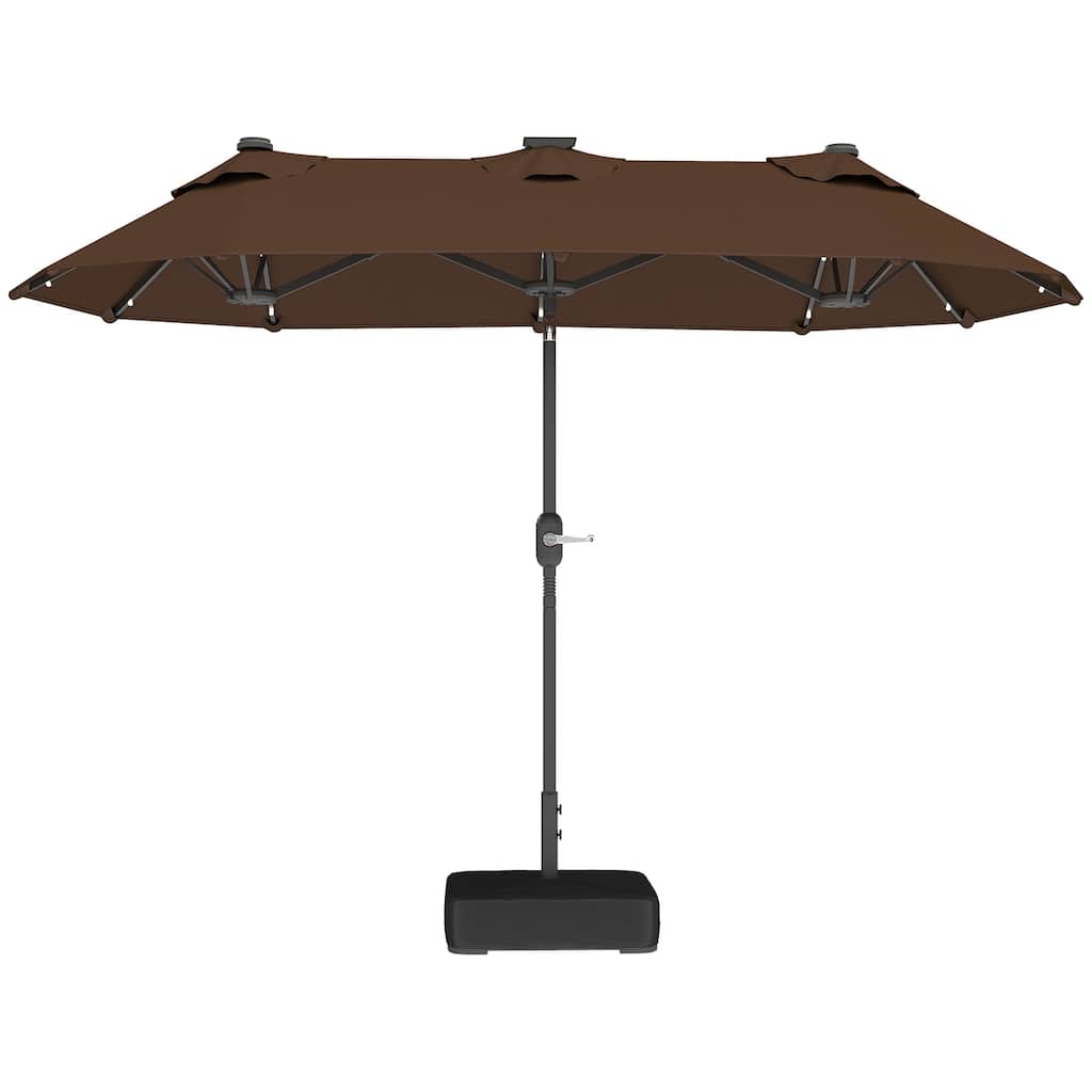 Outdoor Double-Sided Patio Umbrella with 40-Degree Tiltable Canopy 35 Solar LED Lights Steel Frame and Weighted Base