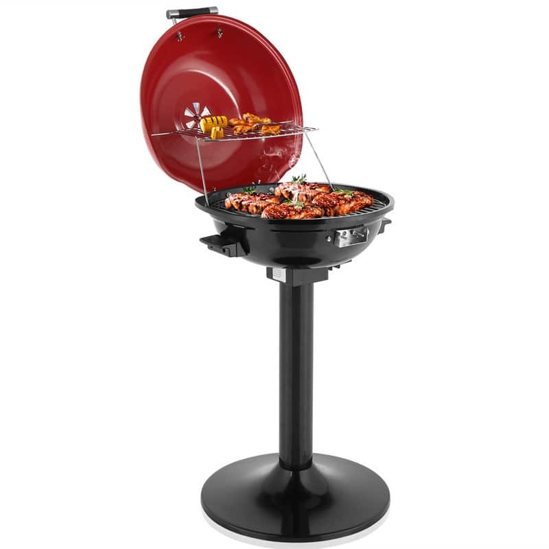 1600W Portable Double Layer Electric BBQ Grill With Stand - Red