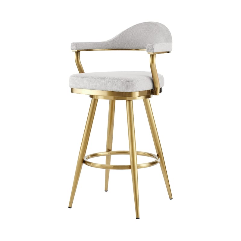 Silver and Gold Fabric and Stainless-Steel Counter Height Swivel Bar Chair