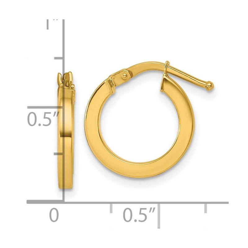 Curata 14k Yellow Gold Polished Square Tube Hoop Earrings - 15.2x14.5mm