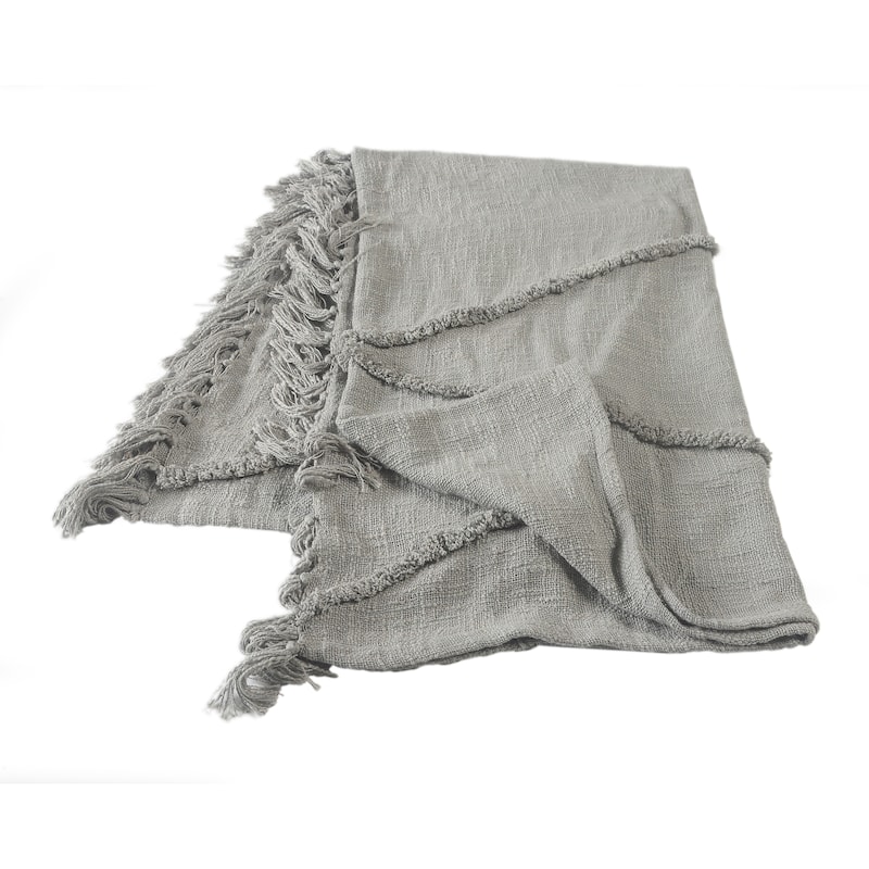 Sevita Handmade Tufted Diamonds Natural Cotton Throw Blanket - Gray