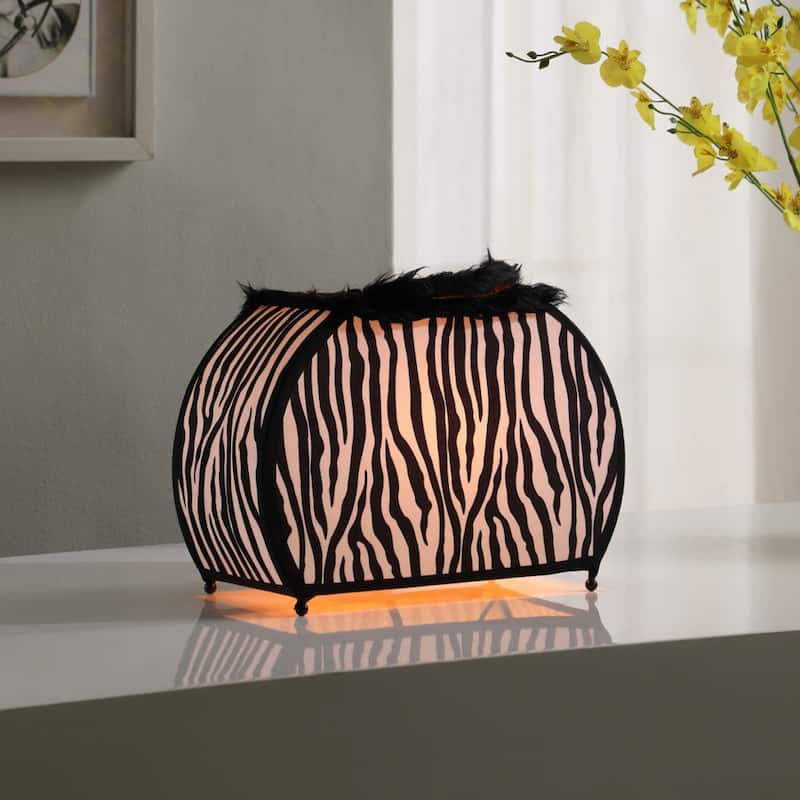 12" Zebra Print Handbag Table Lamp – Novelty Purse-Shaped Light with Faux Fur Trim - 5" x 12" x 11.75"