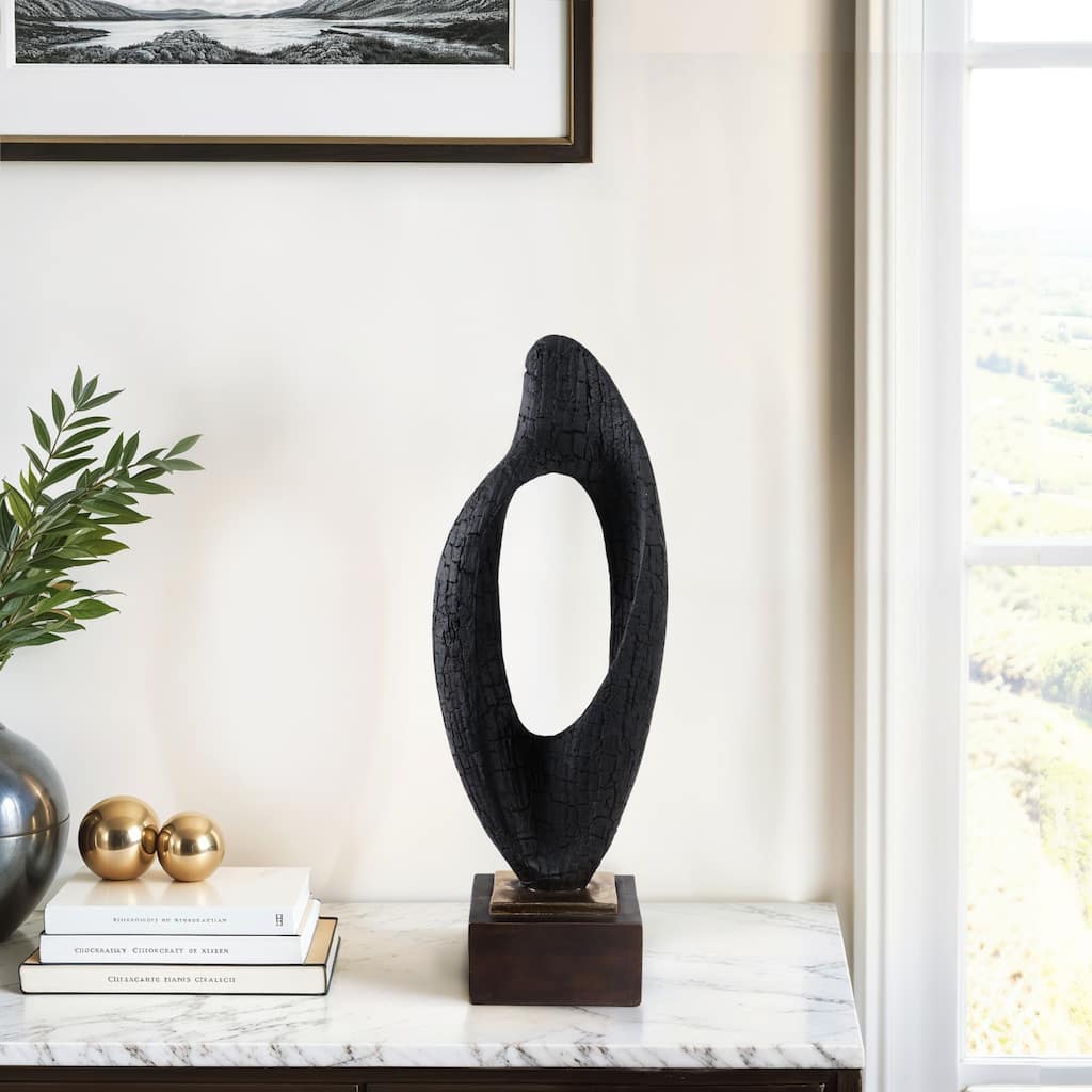 Polyresin Sculpture Abstract Open Oval Design Home Decor - 20" Black - 7" x 4.5" x 20"