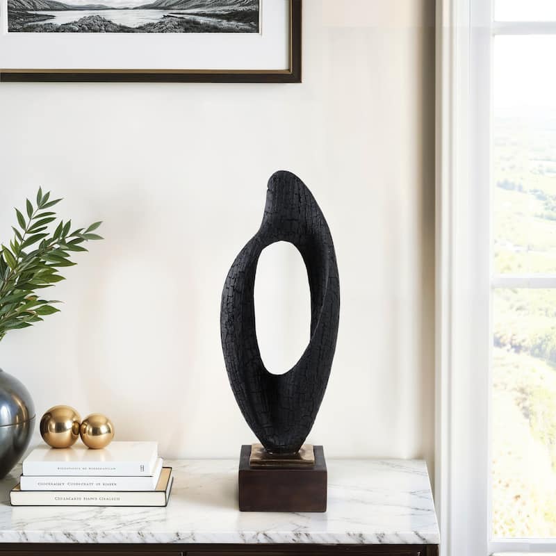 Polyresin Sculpture Abstract Open Oval Design Home Decor - 20" Black - 7" x 4.5" x 20" - Black - 7" x 4.5" x 20"