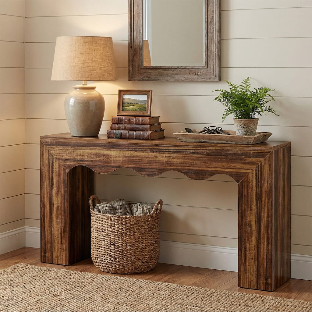 63" Farmhouse Console Table with Storage, Wooden Sofa Table