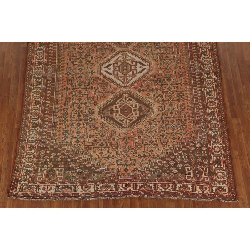 Tribal Qashqai Persian Vintage Area Rug Hand-Knotted Wool Carpet - 7'0"x 9'10"