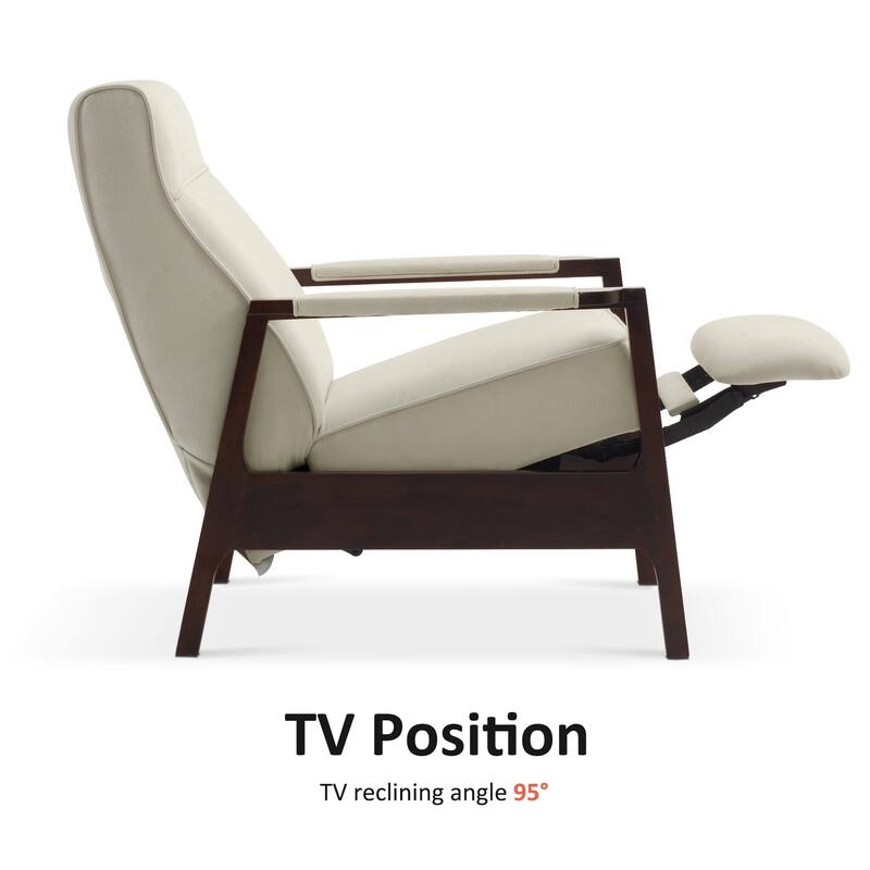 MCombo Fabric Pushback Recliner Chair with Wooden Armrests, Upholstered Single Sofa Accent Chair