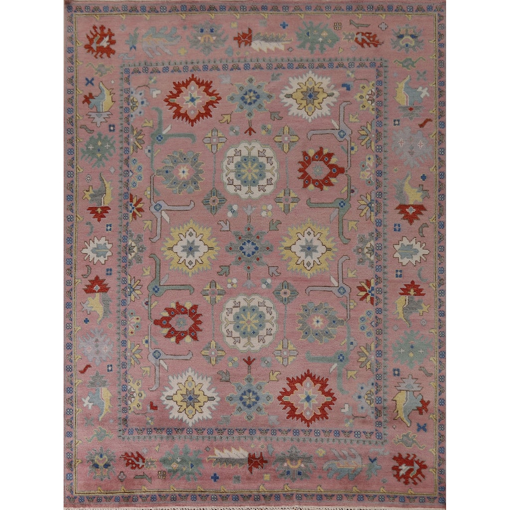 All-Over Pink Oushak Oriental Area Rug Handmade Wool Carpet - 8'1"x 9'11"