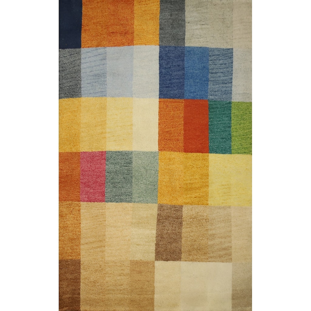 Hand Knotted Oriental 100% Wool Carpet Modern Geometric Multi-Colored Gabbeh Area Rug - 6' 5'' X 4' 6''