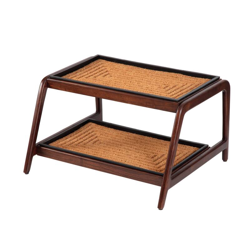 Jani Double-Tier Brown Stand 2-Pair Rubber Boot Trays - Rectangle Ripple