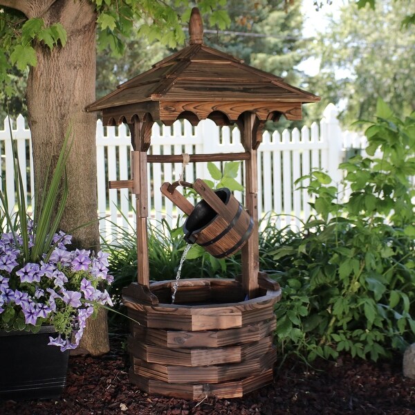 Sunnydaze Old-Fashioned Wood Wishing Well Outdoor Water Fountain