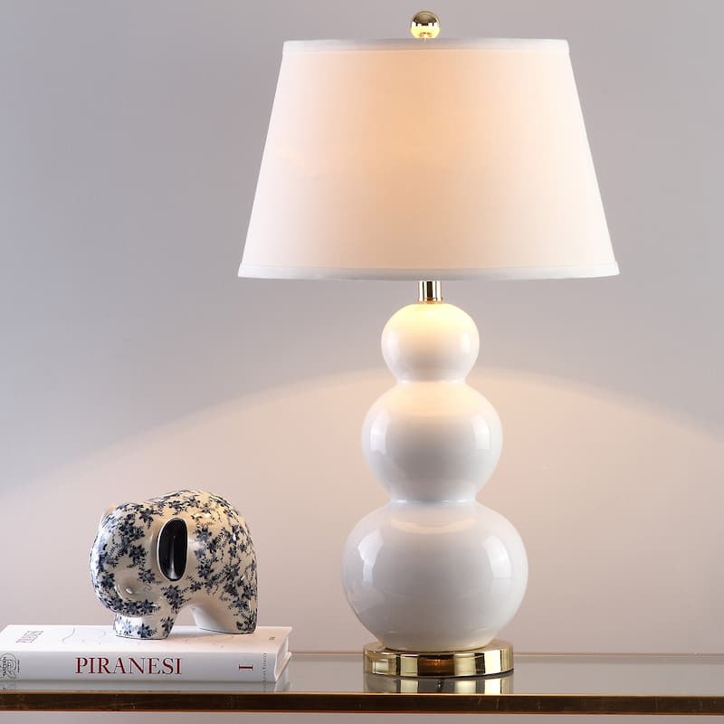 SAFAVIEH Lighting 27-inch Amy Triple Gourd White Table Lamp (Set of 2) - 16"x16"x28"