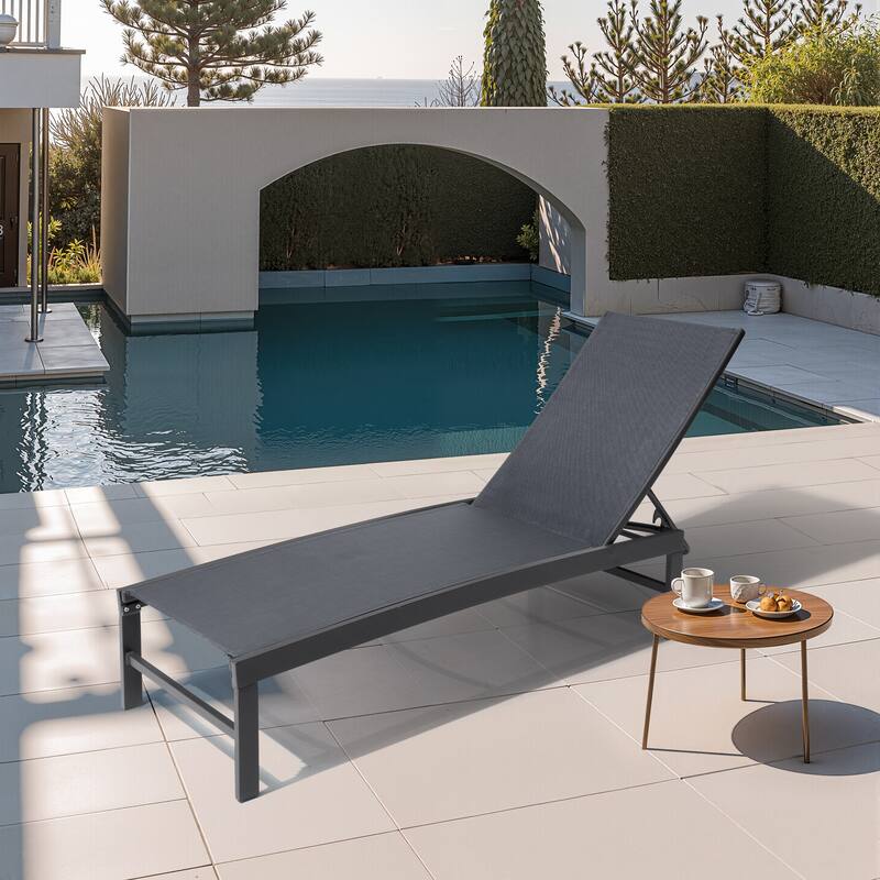Outdoor Patio Adjustable Chaise Lounge Chair - DarkGrey