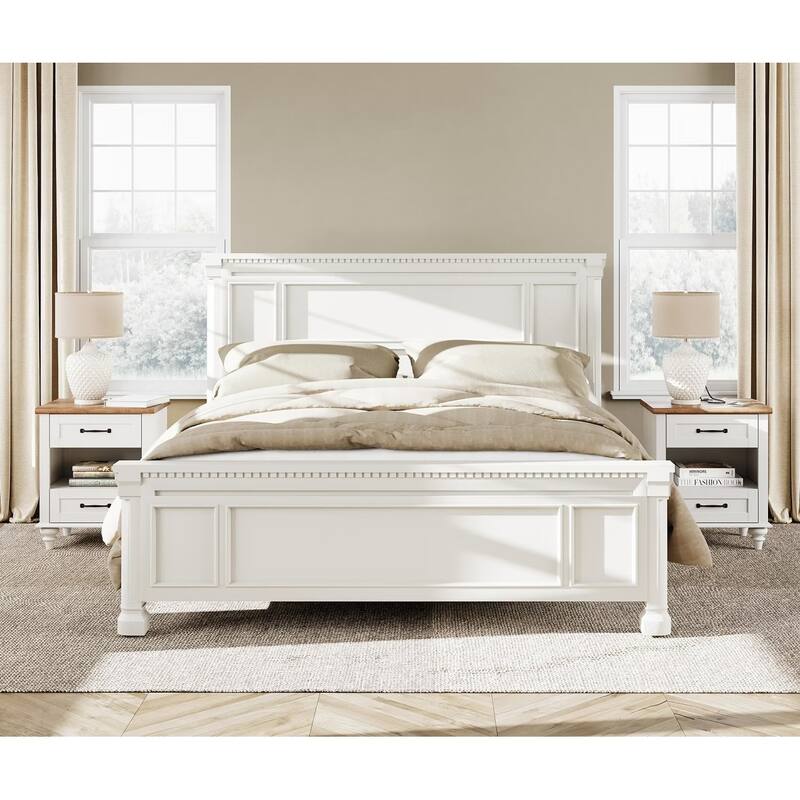 Farmhouse Nightstand Bedside Table, Wood 2-Drawer Side Table