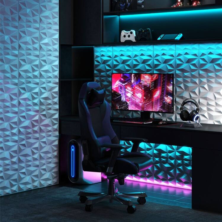 White PVC 3D Wall Panels Set of 50 with Diamond Pattern and Easy Install